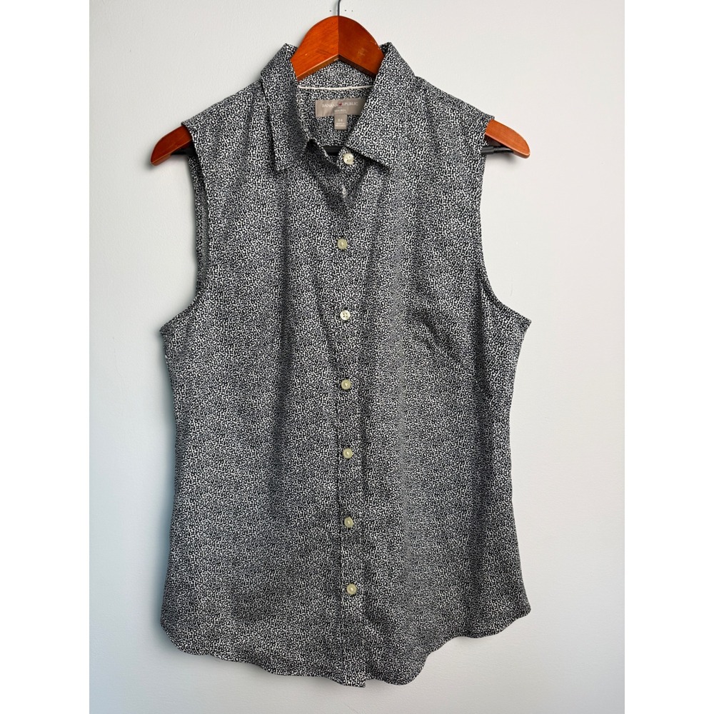 BANANA REPUBLIC Non-Iron Sleeveless Shirt Women Black White Animal Print 14